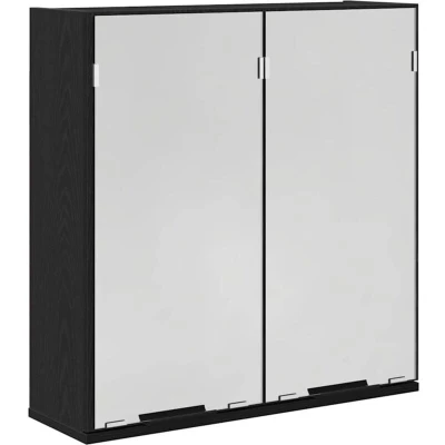 Image of vidaXL Bathroom Mirror Cabinet Black Oak Wall Mounted Storage Solution Engineered Wood with 2 Doors and Shelves 64x20x67 cm