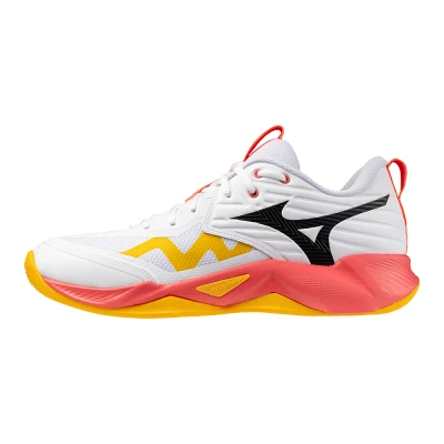 Image of Mizuno WAVE Momentum PRO Volleyball shoes, Men&#039;s, Size: 7.5, White/fiery coral/citrus shoes