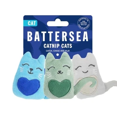 Image of Rosewood Battersea Three Catnip Cats, Toys For Cats &amp; Kittens, Grey, Blue, Green, 9cm x 7cm