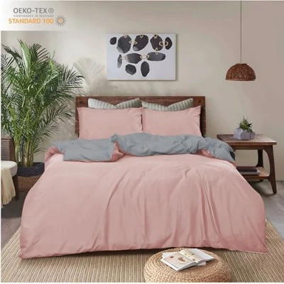 Image of REHAN &amp; CO Double Duvet Cover Sets Soft Brushed Microfiber Bedding Reversible Quilt With Pillow Cases (Blush/Grey)