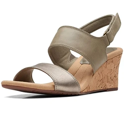 Image of Clarks Women&#039;s Kyarra Faye Sandal, Olive Leather, 7 UK