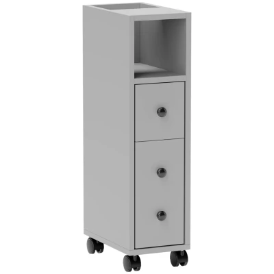 Image of kleankin Slimline Bathroom Storage Unit w/ 2 Drawers Open Compartments Wheels Handles Freestanding Compact Home Office Furniture Grey