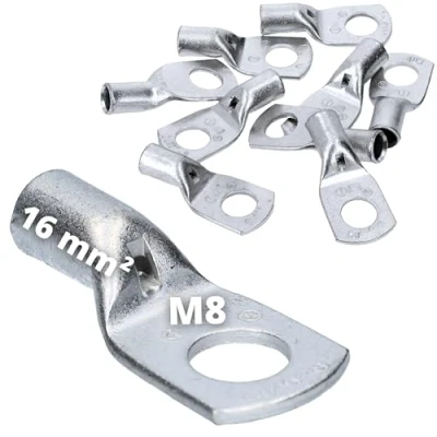 Image of Pack of 10 Cembre A3 M8 Tubular Cable Lug 16 mm² Uninsulated Copper Tin Plated