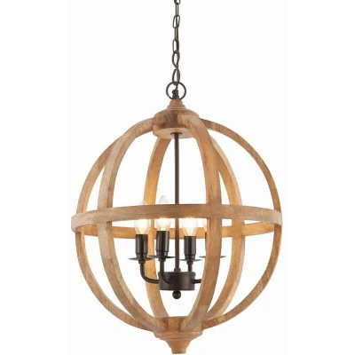 Image of Toba 4 Light Spherical Pendant Mango Wood, Dark Bronze Paint, E14