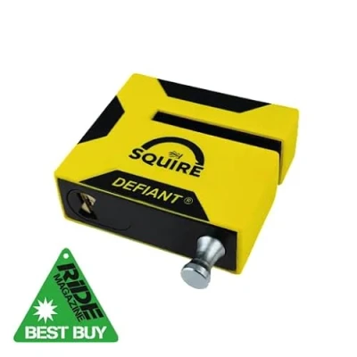 Image of Squire Defiant® Motorcycle Lock: Angle Grinder Resistant Brake Disc Lock with 25mm Solid Hardened Steel Body, Anti drill, pick and bump technology, Sold Secure Powered Cycle Diamond Approved