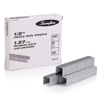 Image of Swingline Staples, Heavy Duty, 1/2&quot; Length, 90 Sheet Capacity, 100/Strip, 1000/Box, 1 Pack (35312)