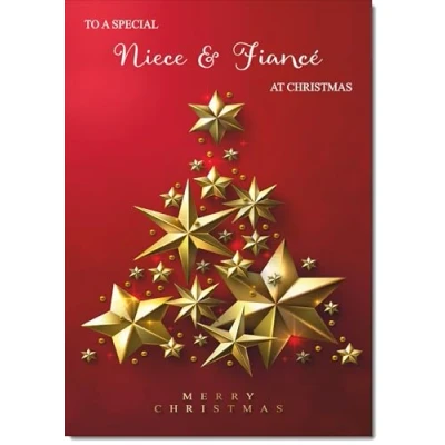 Image of doodlecards Niece and Fiance Christmas Card Gold Star Tree Medium Size for &amp; with Plain Envelope
