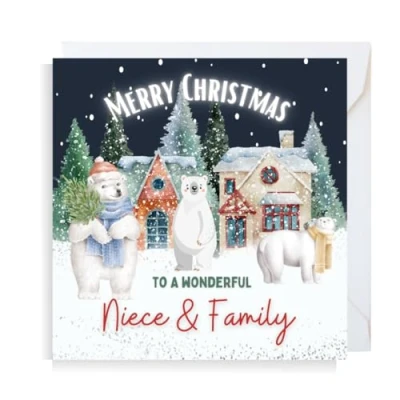 Image of Second Ave Niece &amp; Family Christmas Polar Bear Square Xmas Holiday Festive Greetings Card