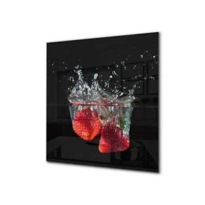 Image of Stylish Tempered Glass backsplash Kitchen splashback upstand BS09 Water Splash Series: Strawberry in