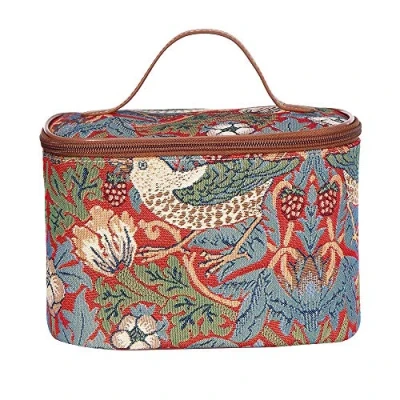 Image of Signare Tapestry Toiletry Bag Makeup Organizer for Women with William Morris Design (Strawberry Thief Red, Toil STRD)
