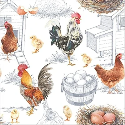 Image of Ambiente Paper Napkins, Pack of 20, 3 ply Lunch Size Chicken Farm