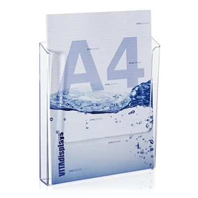 Image of VITAdisplays Pack of 2 DIN A4 Wall Brochure Holder, Transparent Flyer Holder for Mounting, Brochures, as Flyers and Catalogues