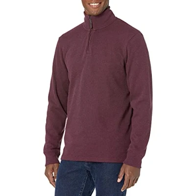 Image of Amazon Essentials Men&#039;s Quarter Zip French Rib Jumper, Burgundy Heather, S