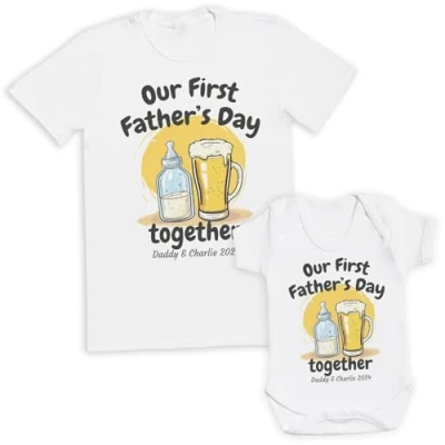 Image of The Gift Project Personalised Our First Father&#039;s Day Together Matching Set Create Your Own (Sold Separately) White