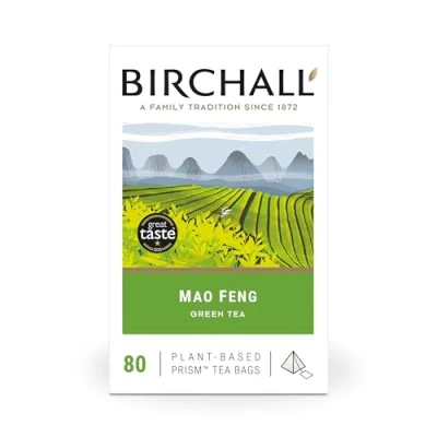 Image of Birchall Tea Bags, Mao Feng Green Tea, Antioxidants Bags Bursting with Full Flavour, Perfect Vegan Gifts, Pack of 80 Plant Based Prism