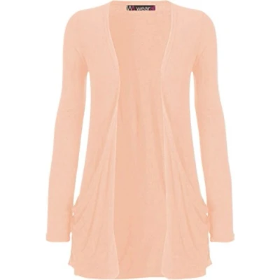 Image of WearAll Ladies Long Sleeve Pocket Cardigan Womens Top Peach 20/22