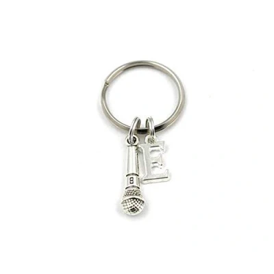 Image of SILVER KNIGHT Microphone Key Ring, Personalized Music Initial Keychain, Musician Charm, Singer Gift Bag