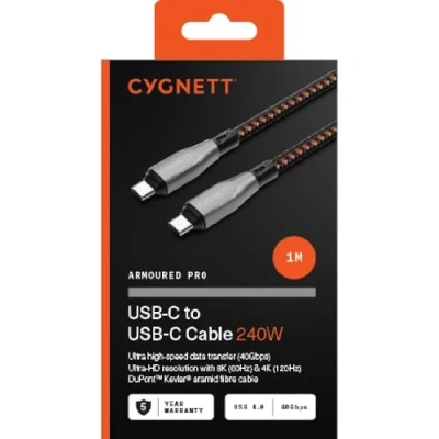 Image of CYGNETT Armoured Pro USB Type C Cable 1 m, Black,Orange