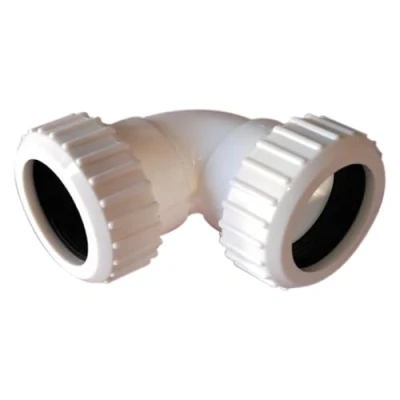 Image of Waste Compression 90 Degree Bend Elbow White 32mm Knuckle Pushfit (90 Bend, 2)
