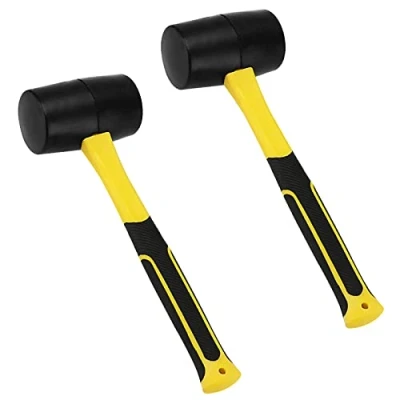 Image of MUKLEI 2 Pack 16 oz Rubber Mallet, Black Mallet Hammer with Fiberglass Handle, for Paving Slabs, Tiling, Woodworking, Jewelry, Leaves no Marks