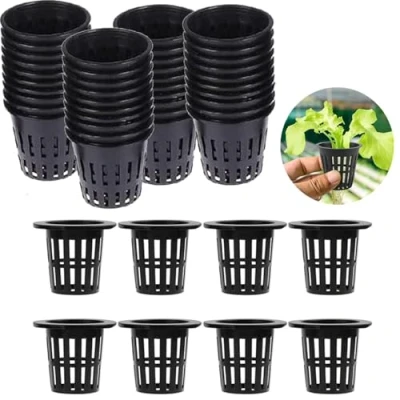 Image of RXKFIGX 60 Pcs Plastic Hydroponics Net Hydroponic Basket Cup Cups Planting Mesh Garden Slotted for Balcony