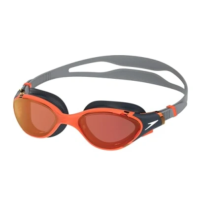 Image of Speedo Unisex Adult Biofuse 2.0 Mirror Swimming Goggles, Amber Wave/Steel/Crimson Mirror, One Size