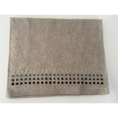 Image of Jansons Direct Linens 2 x 100% Cotton Guest Size Towel In Mink Colour with Grey Shades of Stitch Design 30cm 50cm