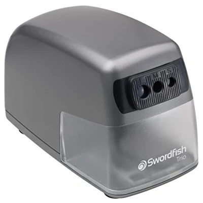 Image of Swordfish High Capacity ‘Trio’ Multiple Size Electric Pencil Sharpener with Replaceable Helical Blade and Large Shavings Tray [40906] 811mm,Grey