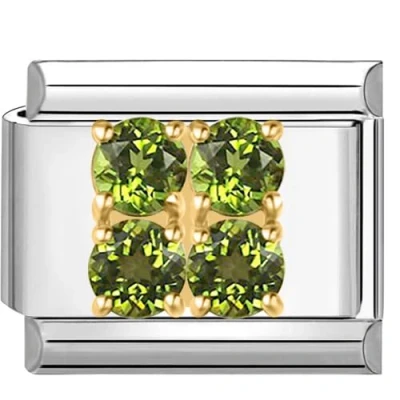Image of Quiges 9mm Italian Style Charm Link Module Stainless Steel Green Zirconia for Bracelets