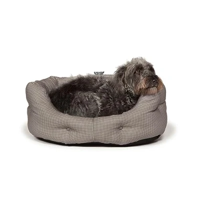 Image of Danish Design Vintage Dogstooth Grey Machine Washable Removable Mattress Dog/Puppy Deluxe Slumber Bed 18 Inch 45 cm