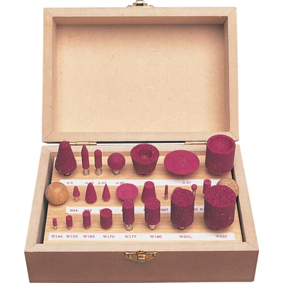 Image of Kennedy 24 Piece Assorted Aluminium Oxide Mounted Point Sets Supplied in Fitted Wooden Bench Case
