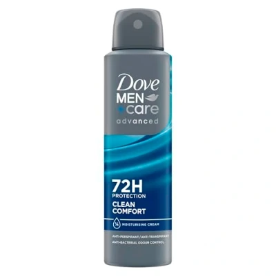 Image of Dove Men+Care Advanced Clean Comfort Anti Perspirant Aerosol Deodorant Spray with Triple Action technology &amp; ¼ moisturising cream for 72 hour protection against sweat and odour 6x 150 ml