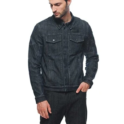Image of Dainese Denim Tex Jacket, Motorcycle Jeans Fabric, Soft Protections On Shoulders And Elbows, Men&#039;s Blue, 58