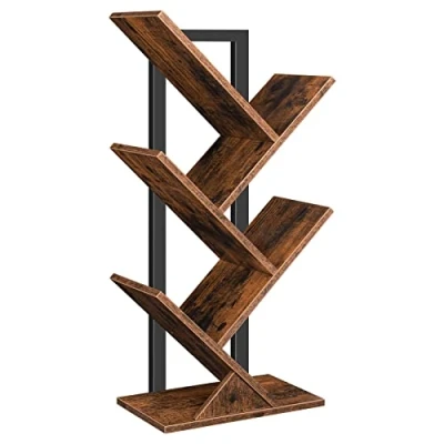 Image of HOOBRO Tree Bookshelf, Shaped Book Shelves, Floor Free Standing Desktop Display Magazine CDs Rack, Rustic Brown EBF04SJ01G1