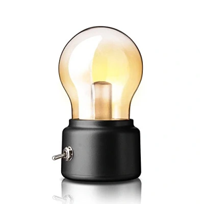 Image of Portable LED Vintage Light Bulb Rechargeable Night USB Charging Table Lamp for Home Desk Travel (Black)