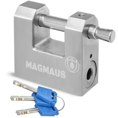 Image of Magmaus® RTL50 [Never Rust] Heavy Duty Shipping Container Padlock with 3 Keys [High Security] Weatherproof Outdoor Lock [Stainless Steel] Ideal for Shed, Chain, Gate, Garage