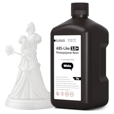 Image of ELEGOO ABS Like Resin 3.0 Plus White 2KG, Scratch Resistant Photopolymer for MSLA/DLP/LCD 3D Printing Fast Curing, High Precision, Non Brittle
