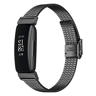 Image of TopTen Watch Band Compatible with Fitbit Inspire/Inspire HR/Inspire 2 Strap, Stainless Steel Adjustable Wrist Bracelet, Replacement Accessories Wristband (Black, For Inspire 2)