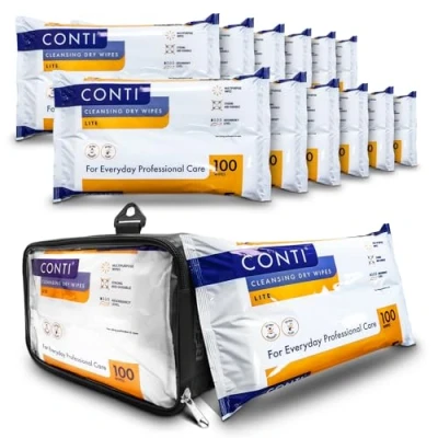 Image of RE GEN FlexPouch Dry Wipe Dispenser &amp; 12 Pack, Conti Lite 30x28cm Patient Cleansing Wipes Professional Personal Care Ideal for Homes, Hospitals Home Adult Incontenance Aid