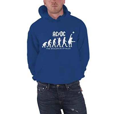 Image of AC/DC Hoodie Evolution of Rock Band Logo Official Mens Navy Blue Pullover XL