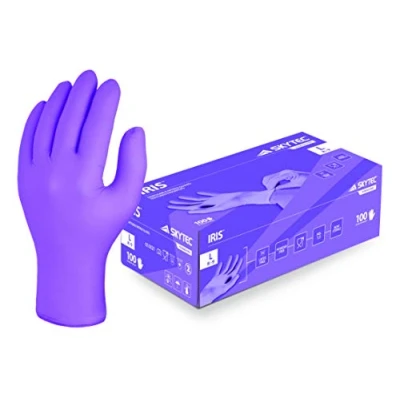Image of Skytec Iris Box of 100 Nitrile Powder Free Disposable Gloves in Purple (Large)