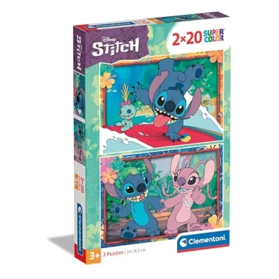 Image of Clementoni Jigsaw Puzzle Disney Stitch 2 With 20 Pieces Supercolor For Children 3 5 Years, Cartoon, Disney, Gift Boy/Girls, Kids, Made In Italy, 24809