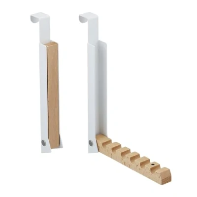 Image of Relaxdays 2x Foldable Hanger, for Clothes, Coats, Suits, Hooks 6 Items, Metal &amp; Wood, Fits 2 cm Doors, White, Iron, Set