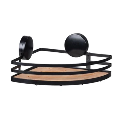 Image of WENKO Static Loc Alba Corner Shelf, No Drilling Required, Black, 27 x 10 21 cm