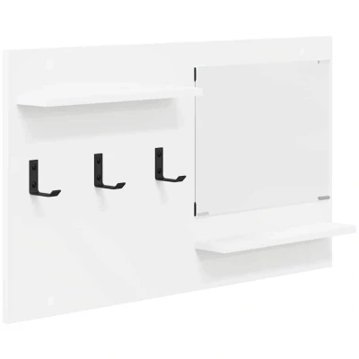 Image of vidaXL Wall mounted Coat Rack with Shelf Storage Mirror White Engineered wood