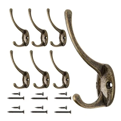 Image of DONQL Coat Hook 6Pcs Copper Hooks Metal with Screws Vintage Antique Heavy Duty Wall Mounted for Wall,Door &amp; Wardrobe Door(Bronze)