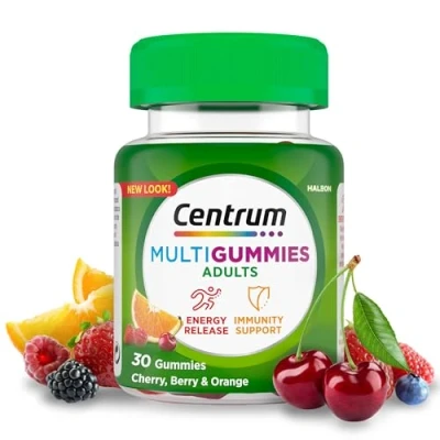 Image of Centrum MultiGummies, Multivitamin Gummies for Men and Women, Cherry, 30 Tablets, Berry &amp; Orange Natural Fruit Flavouring, includes Essential Vitamins C, D B12