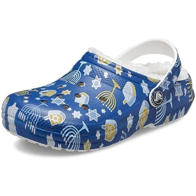 Image of Crocs Unisex Adult Classic Holiday Lined Clogs, Fuzzy Slippers, Hanukkah, 12 UK Men / 14 Women