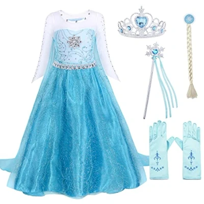 Image of AmzBarley Snow Queen Dress for Girls Kids Princess Costumes Long Sleeve Tulle Fancy Party Dresses With Cape Child Birthday Halloween Cosplay Outfit, 3 4 Years, Blue Accessories