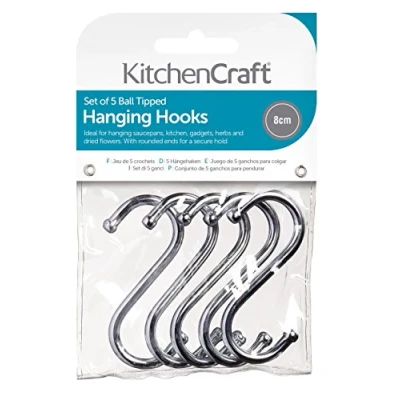 Image of KitchenCraft Pack of Five 8cm Chrome Plated &#039;S&#039; Hooks